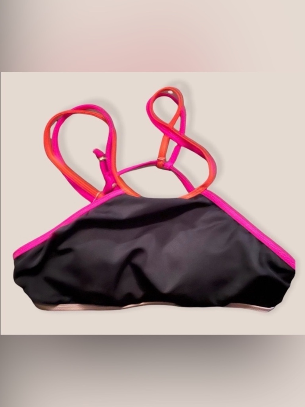 Victoria Secret halter bathing suit Black Orange & Pink Top Size Med Swim Beach